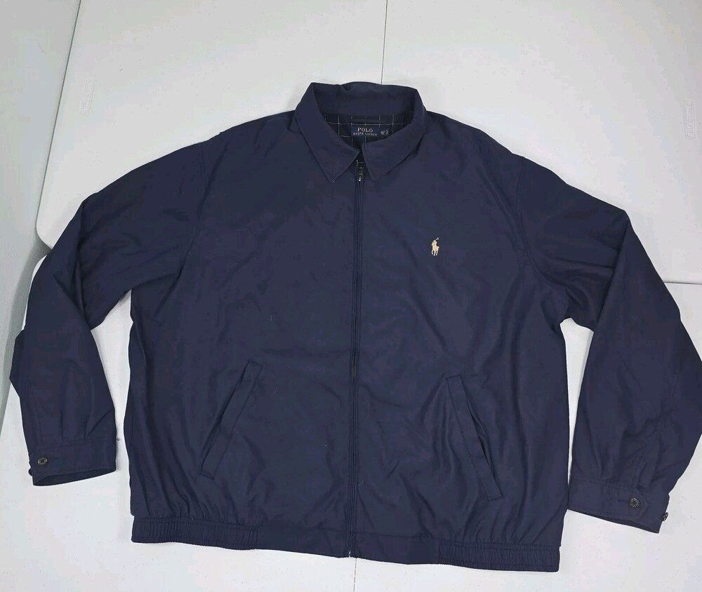 Vintage Polo Ralph Lauren Harrington Jacket Men 3XLT Tall Navy Blue/Grid Lined